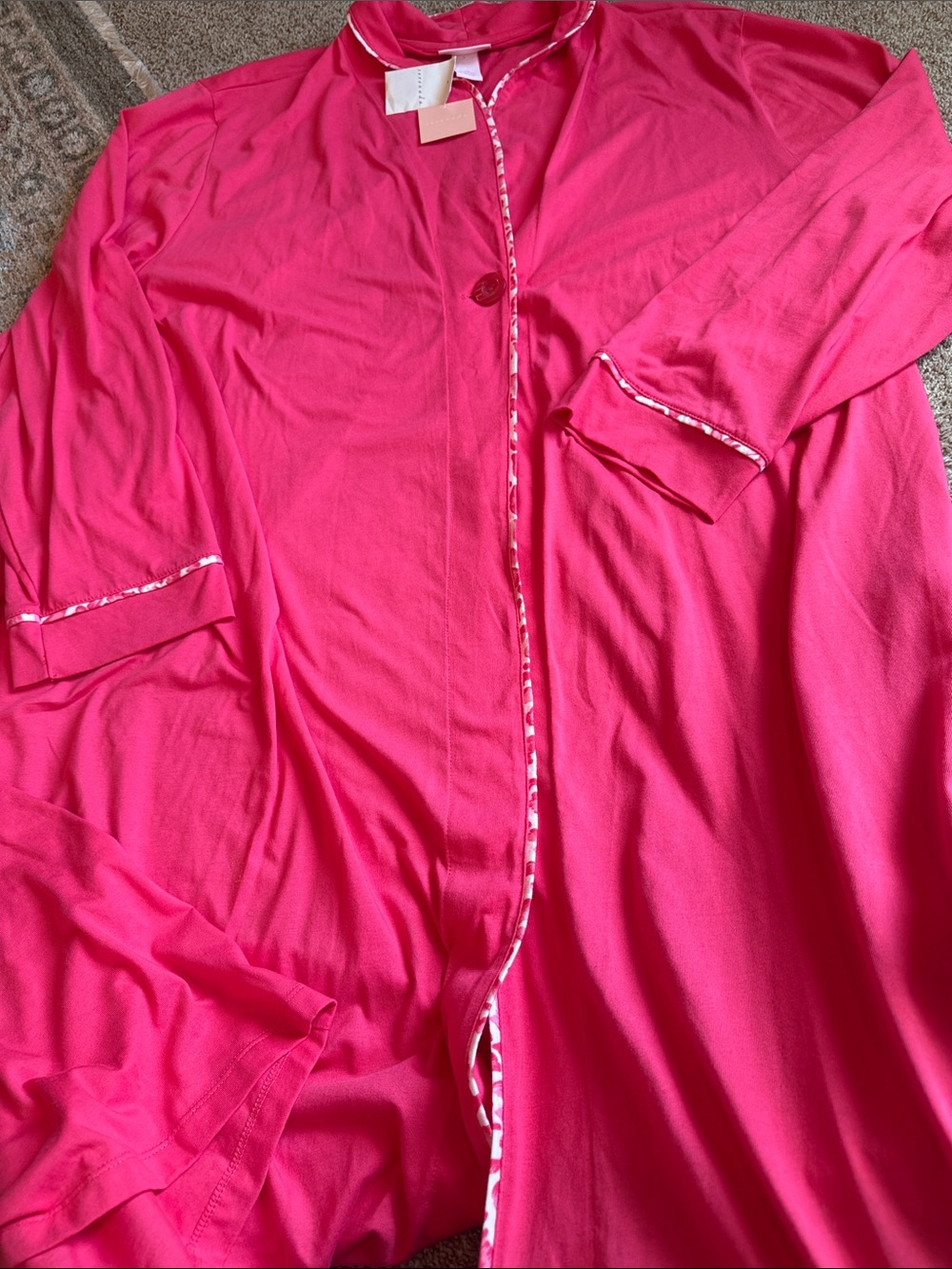 Serenada  Pink Long Button Robe with Trim size 3X